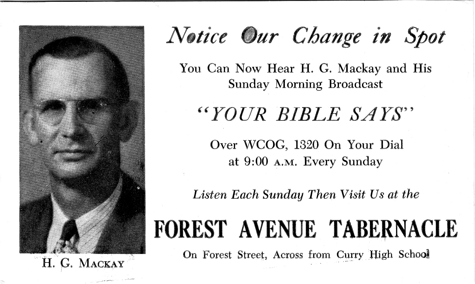 H.G. Mackay radio show card.